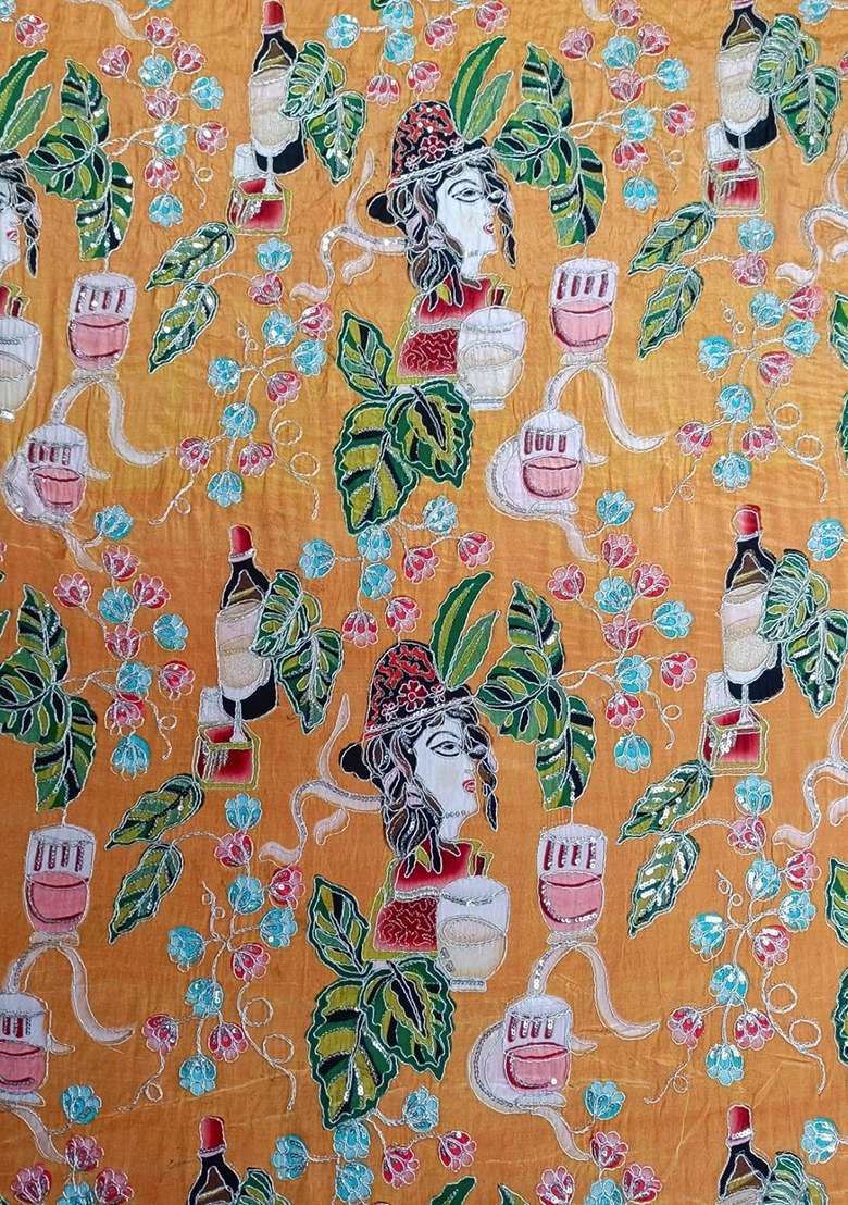 Orange Printed Crepe Lehenga Set for Diwali and Festive Wear - Indya