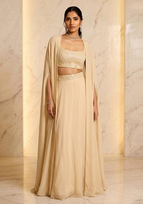 Off White Embroidered Handwork Lehenga Set