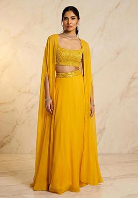 Mustard Embroidered Handwork Lehenga Set