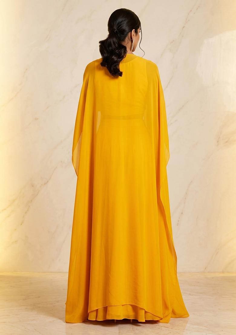 Mustard Embroidered Handwork Lehenga Set - Indya