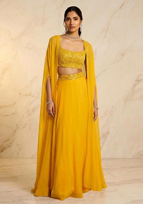 Mustard Embroidered Handwork Lehenga Set