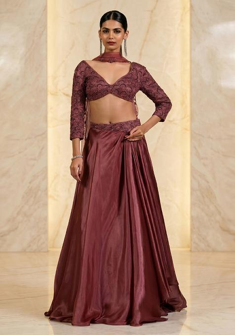 Mauve Embroidered Handwork Lehenga Set