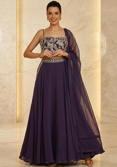 Purple Embroidered Handwork Lehenga Set
