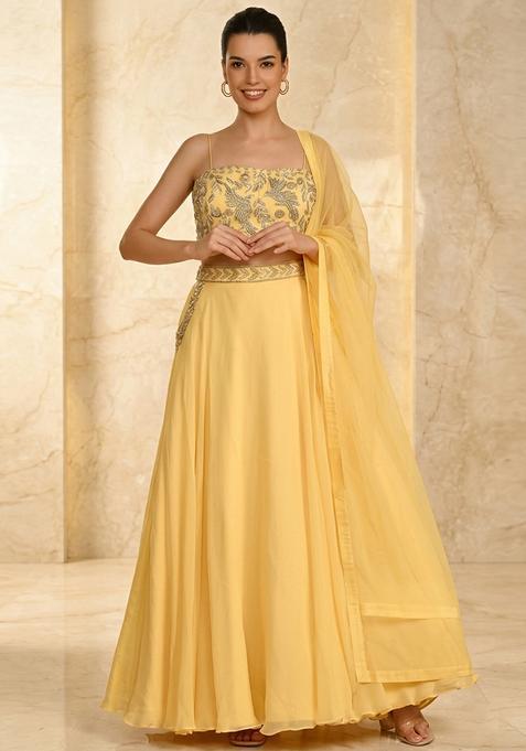 Yellow Embroidered Handwork Lehenga Set