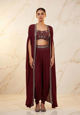 Burgundy Embroidered Handwork Fusion Set
