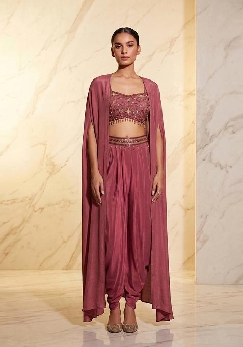 Pink Embroidered Handwork Fusion Set