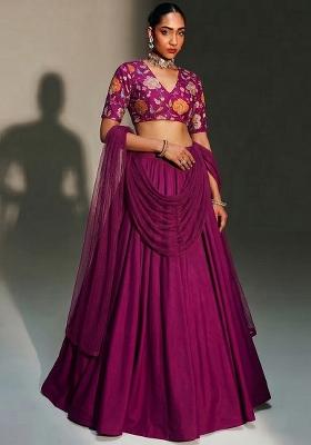 Byzantium Purple Printed Organza Lehenga Set