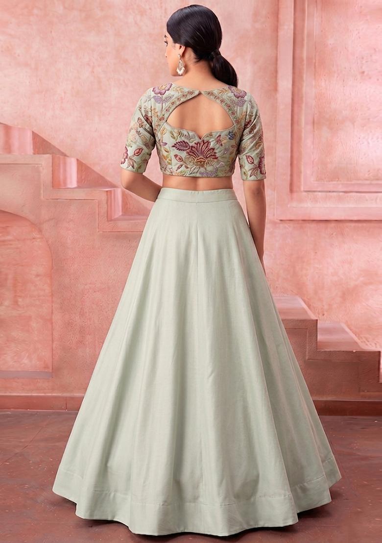 Mint Green Organza Lehenga Set - Indya