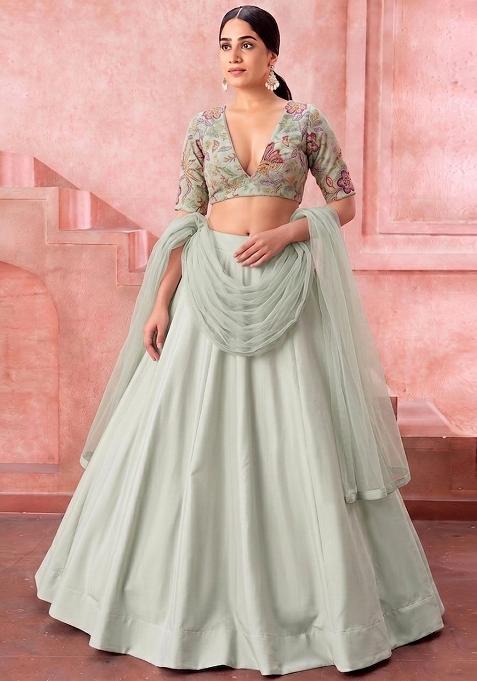 Mint Green Organza Lehenga Set