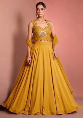 Turmeric Yellow Embroidered Organza Lehenga Set