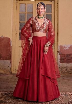 Red Brocade Lehenga Set