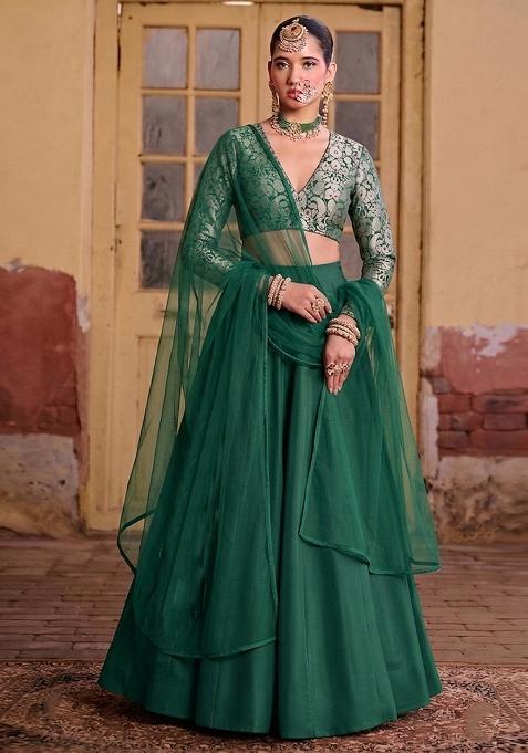 Hunter Green Brocade Lehenga Set