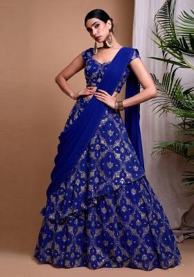 Royal Blue Embroidered Organza Lehenga Set