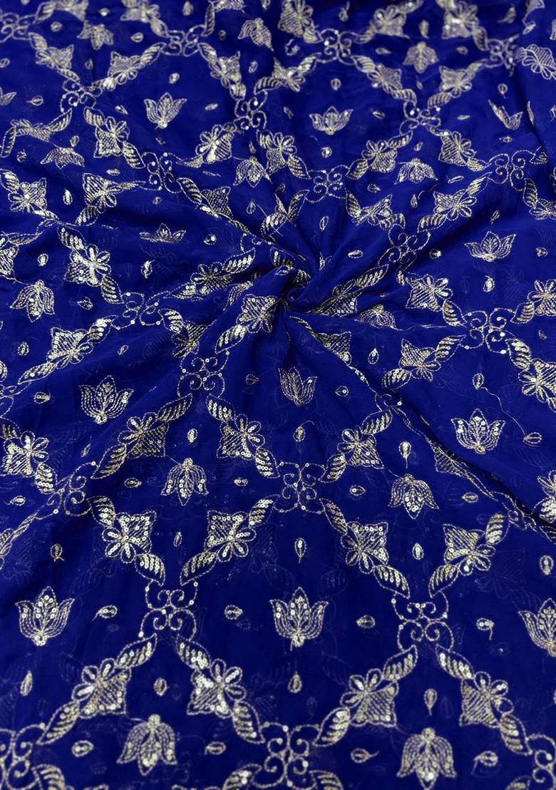 Royal Blue Embroidered Organza Lehenga Set - Indya