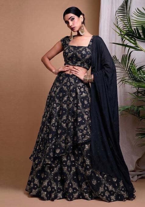 Black Embroidered Organza Lehenga Set