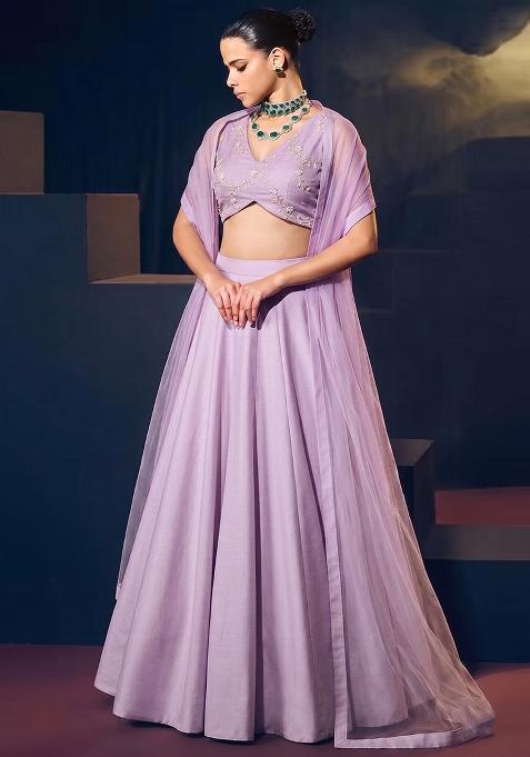 Lavender Embroidered Chanderi Lehenga Set