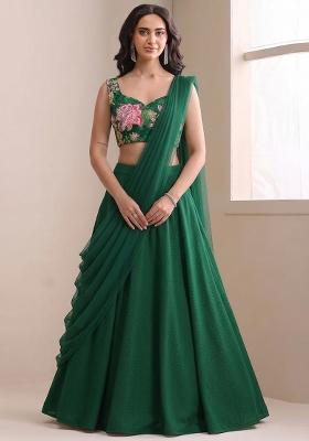 Emerald Green Sequin Tissue Lehenga Set