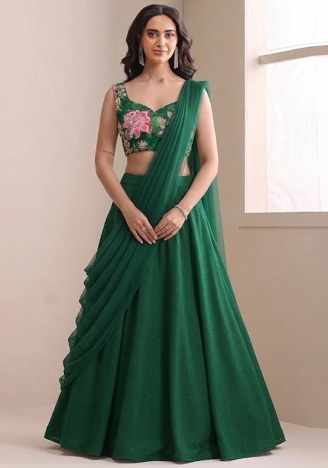 Emerald Green Sequin Tissue Lehenga Set