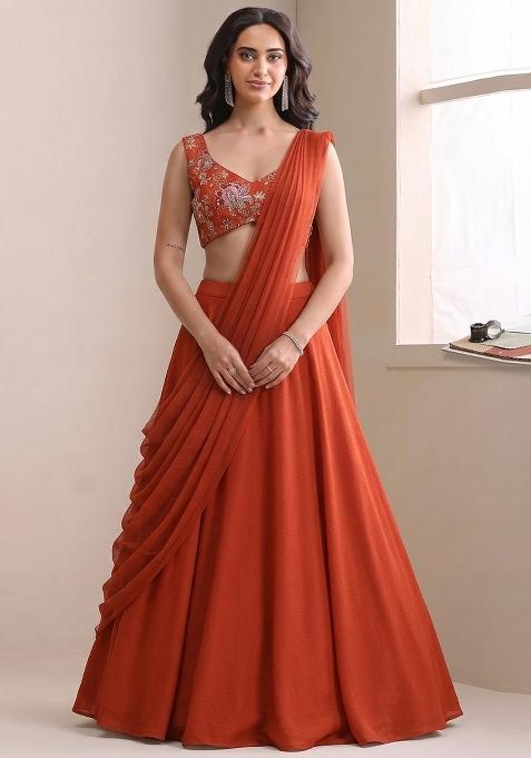 Rust Sequin Tissue Lehenga Set