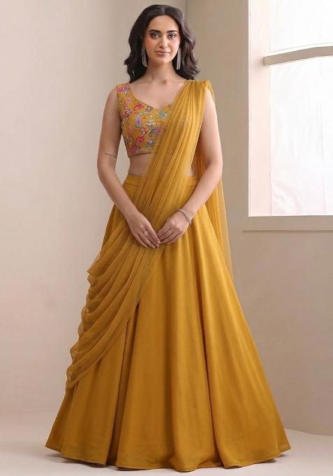 Mustard Sequin Crepe Lehenga Set