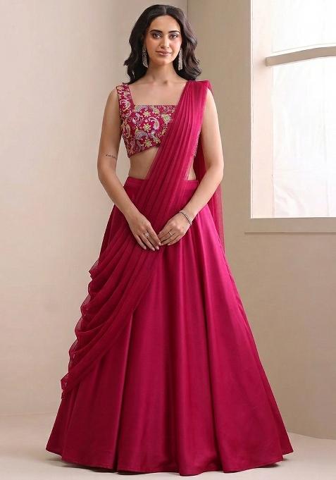 Hot Pink Sequin Crepe Lehenga Set