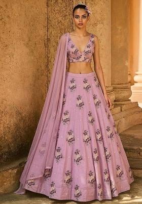 Soft Pink Embroidered Chanderi Lehenga Set