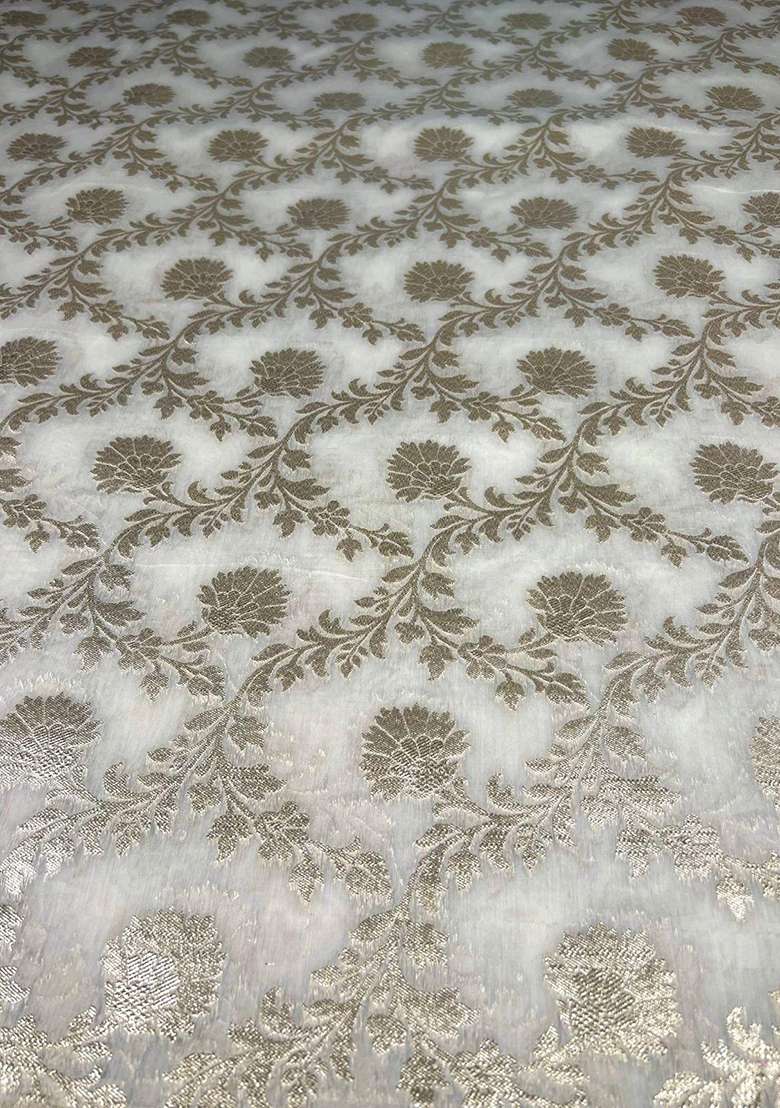 Ivory Embroidered Chanderi Lehenga Set for Diwali and Festive Wear - Indya