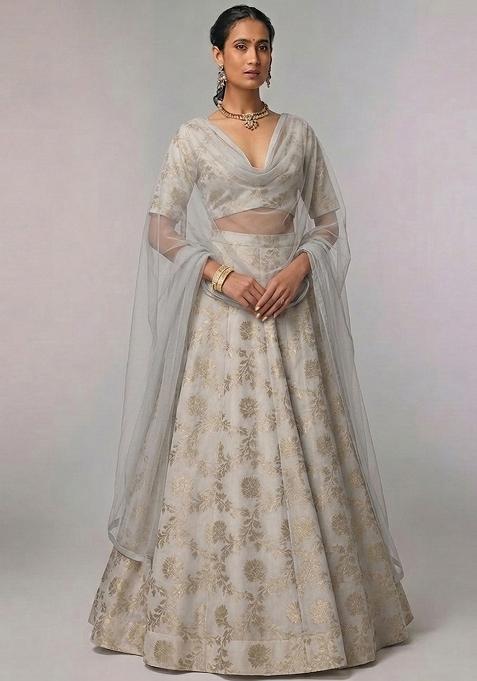 Ivory Embroidered Chanderi Lehenga Set