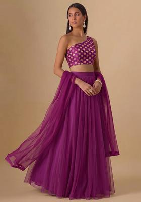 Purple Zari Satin Lehenga Set