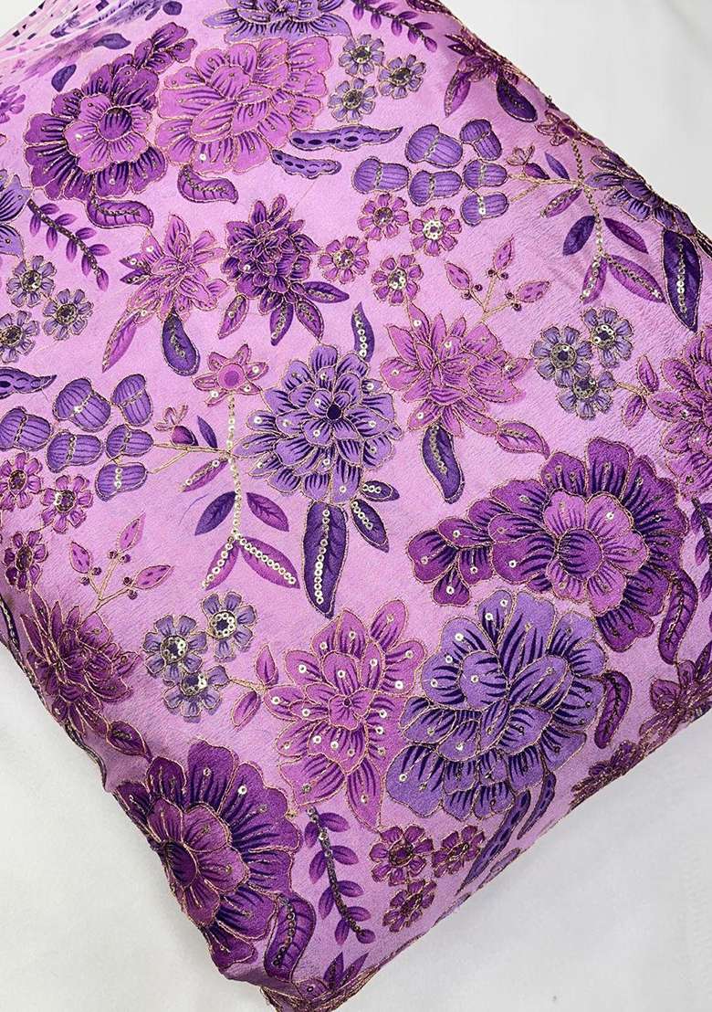 Purple Printed Chinon Lehenga Set for Diwali and Festive Wear - Indya