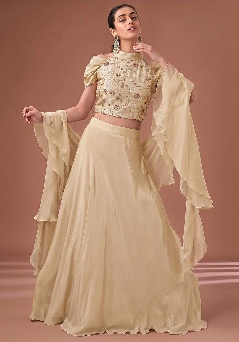 Ivory Embroidered Cosmos Lehenga Set