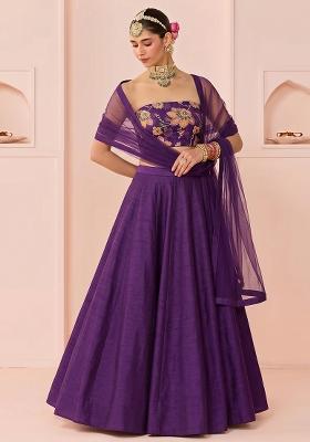 Purple Printed Organza Lehenga Set