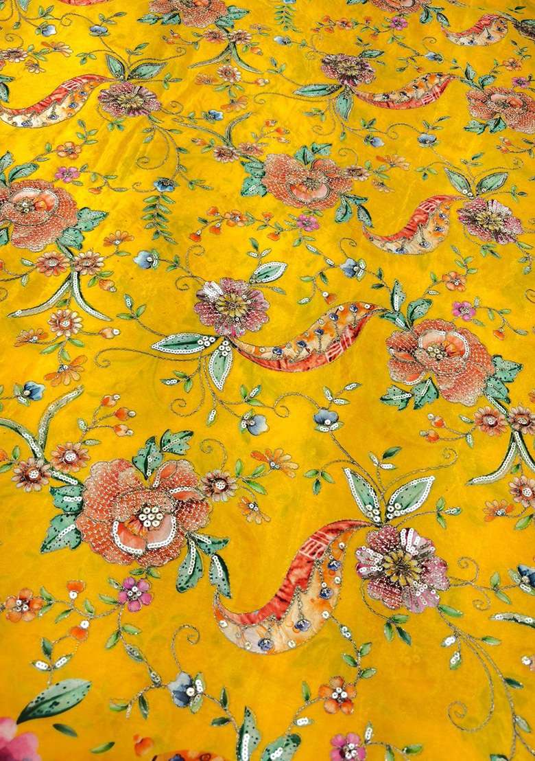 Mustard Printed Crepe Lehenga Set for Diwali and Festive Wear - Indya