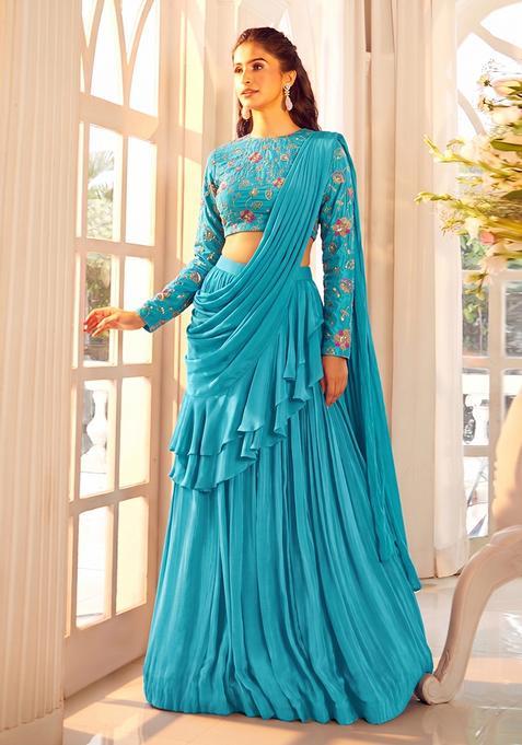 Blue Zari Cosmos Lehenga Set