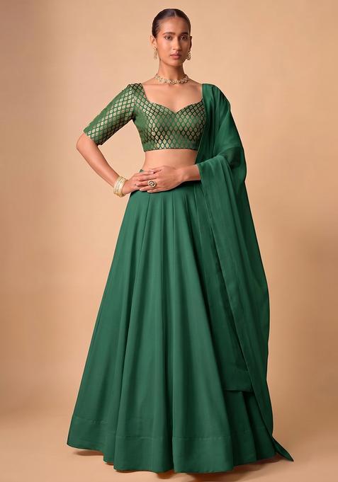 Dark Green Brocade Lehenga Set