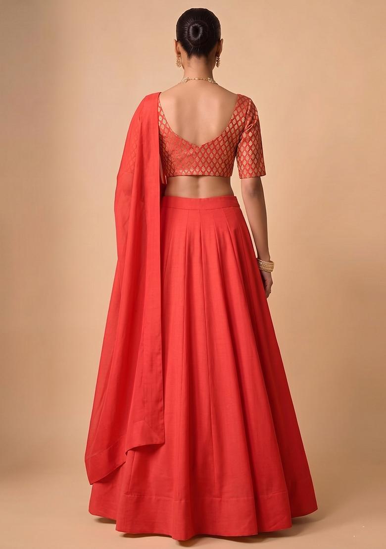 Orange Brocade Lehenga Set - Indya