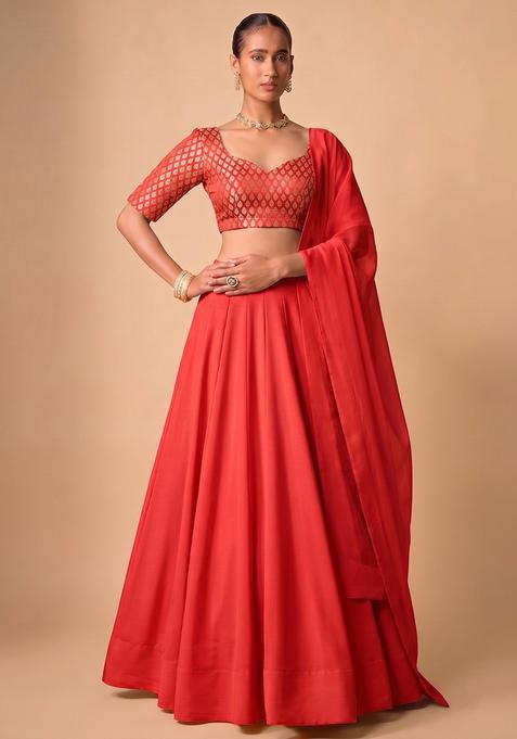 Orange Brocade Lehenga Set