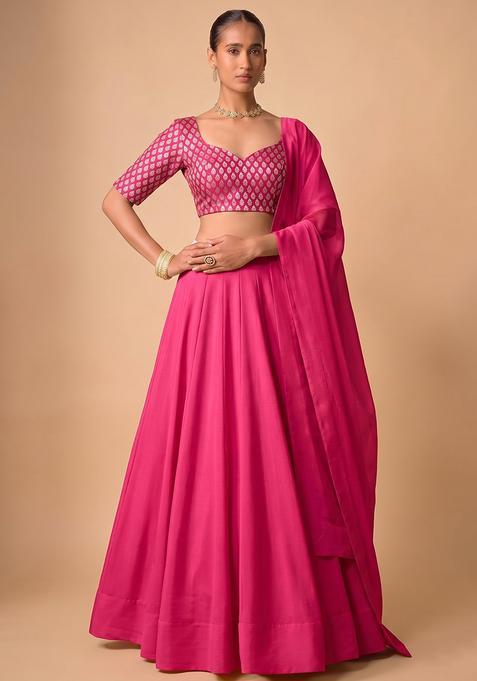 Pink Brocade Lehenga Set