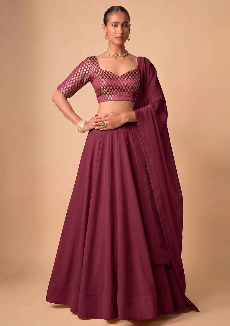Wine Brocade Lehenga Set for Diwali | Wedding & Festive Wear - Indya