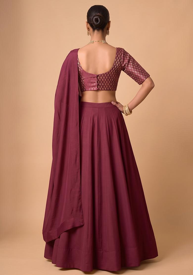Wine Brocade Lehenga Set - Indya