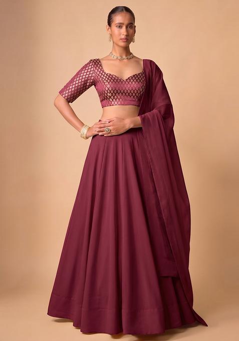 Wine Brocade Lehenga Set
