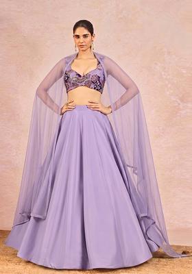 Lilac Printed Crepe Lehenga Set