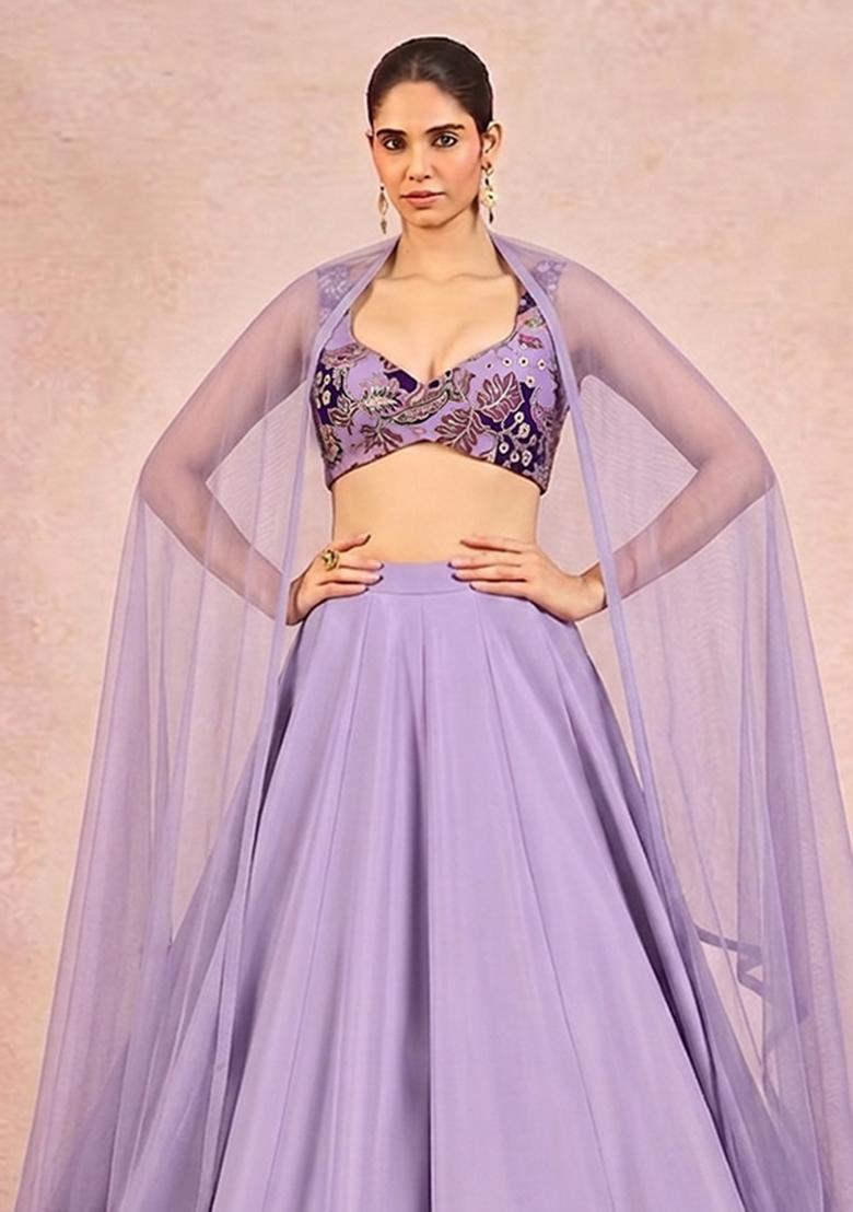 Lilac Printed Crepe Lehenga Set - Indya