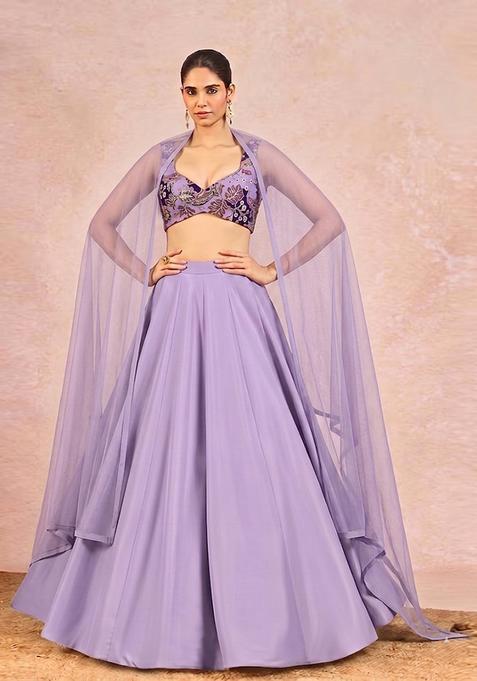 Lilac Printed Crepe Lehenga Set