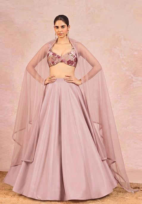 Mauve Printed Crepe Lehenga Set