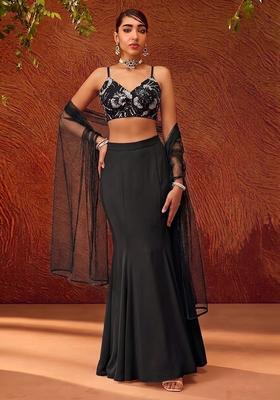 Black Embroidered Net Lehenga Set