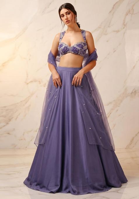Purple Embroidered Handwork Lehenga Set
