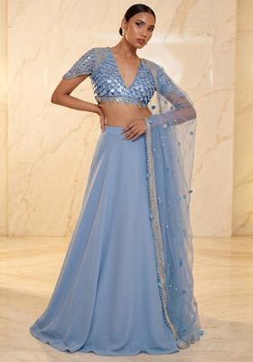 Powder Blue Embroidered Handwork Lehenga Set