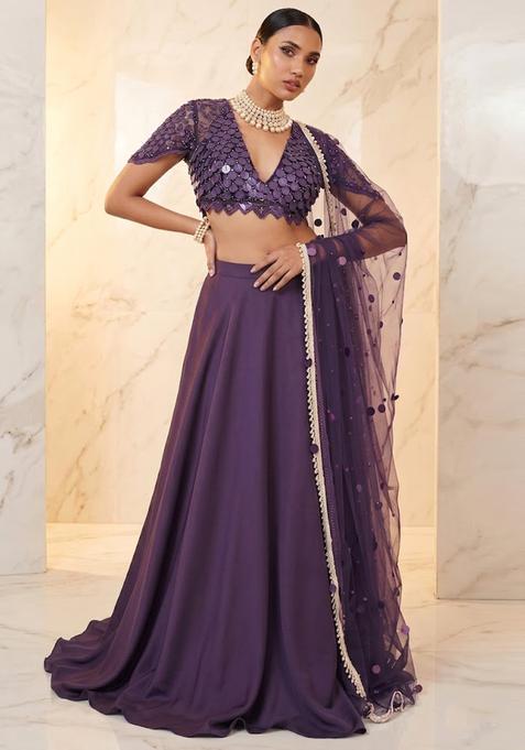 Purple Embroidered Handwork Lehenga Set
