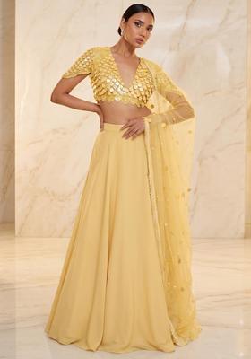 Yellow Embroidered Handwork Lehenga Set